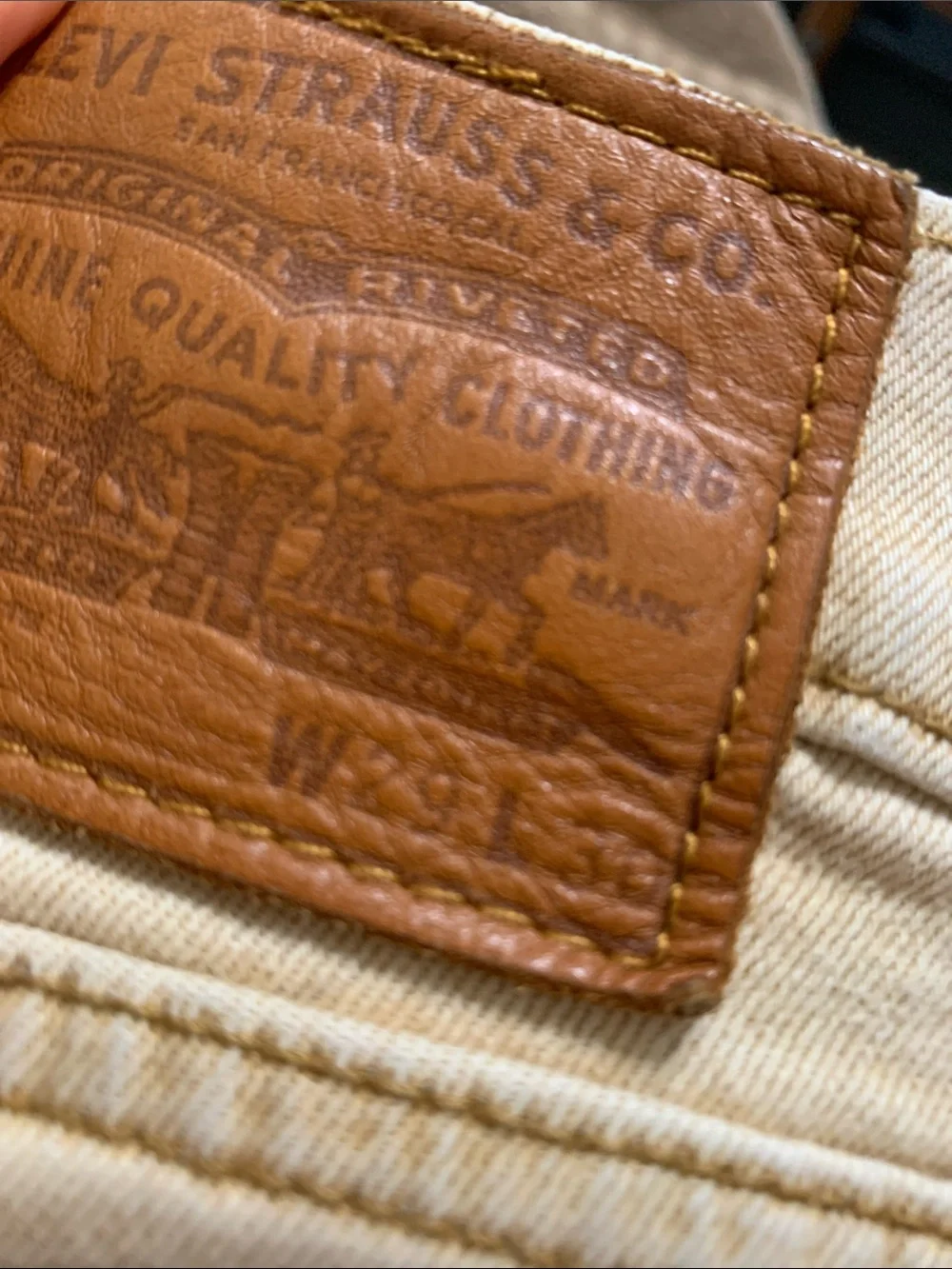 Levi's 512 Beige/Tan Denim Jeans with Leather Patch